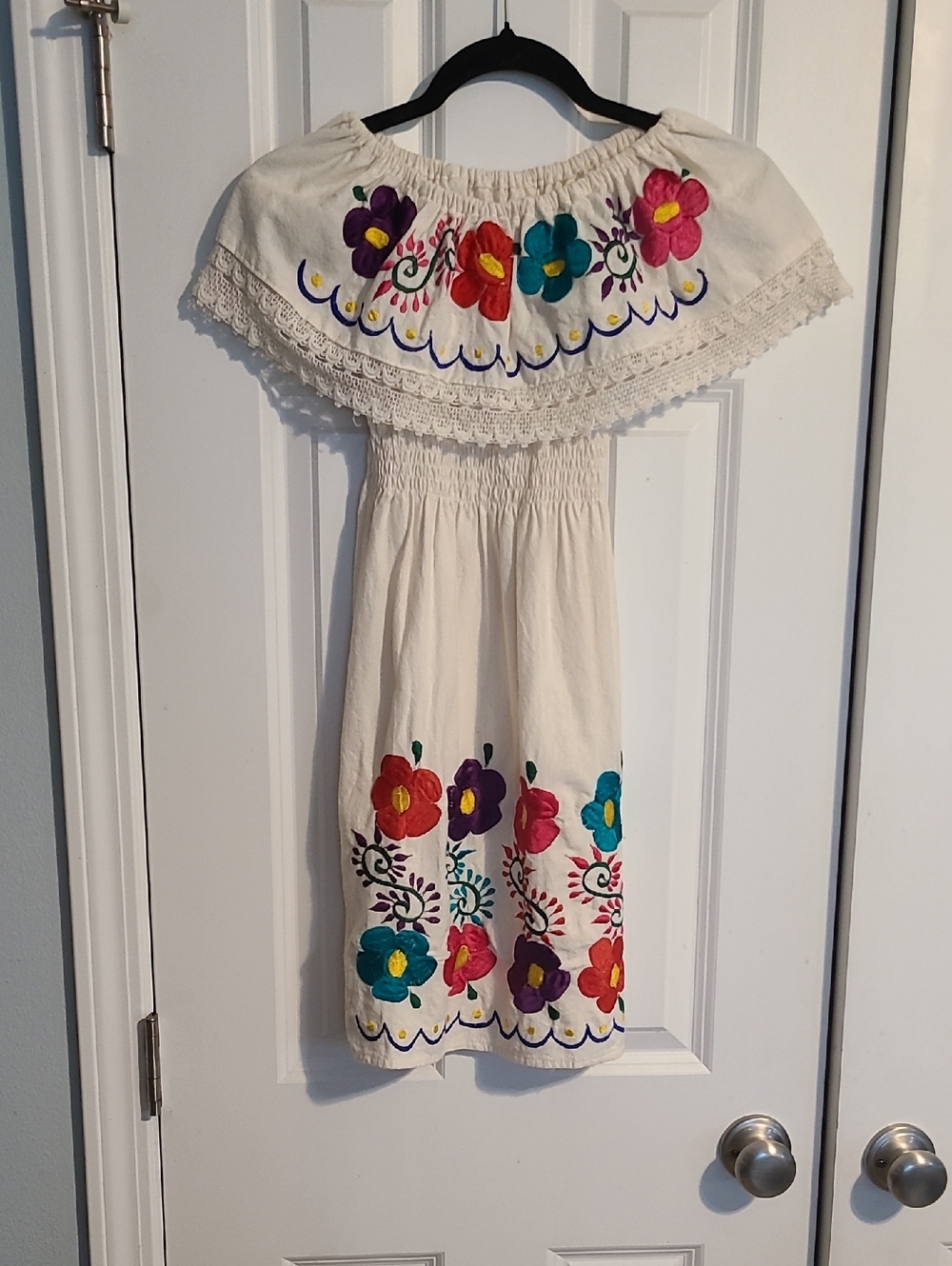 Hand Crafted Cream Dress with Multicolor Floral Embroidery